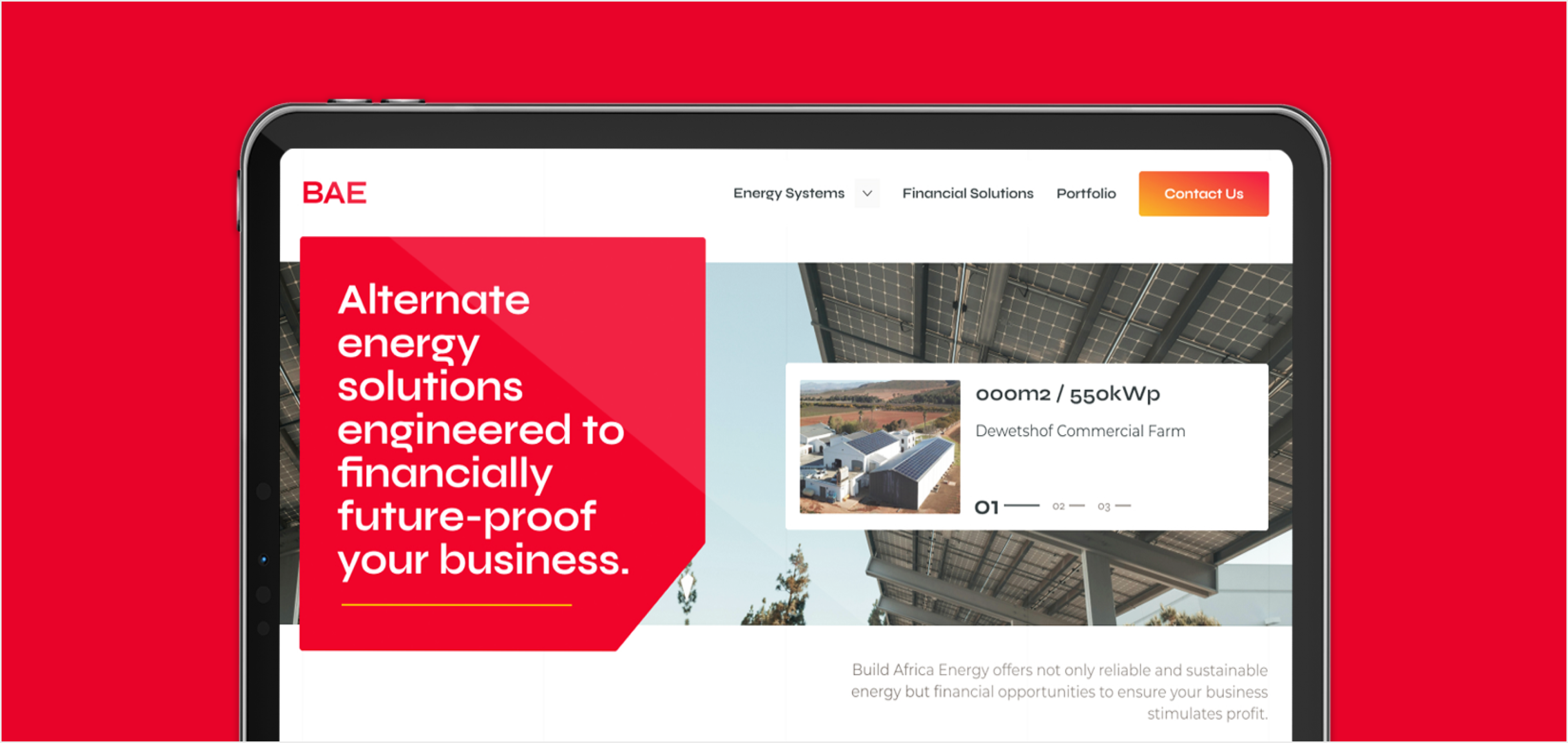 Screenshots of the home page design of the marketing website for BAE.
