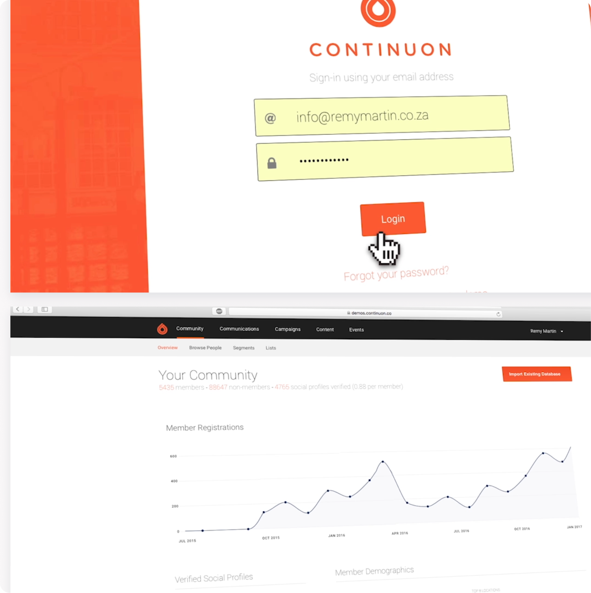 SaaS platform screenshot illustrating dashboards, data segmentation, and key functionality for users.