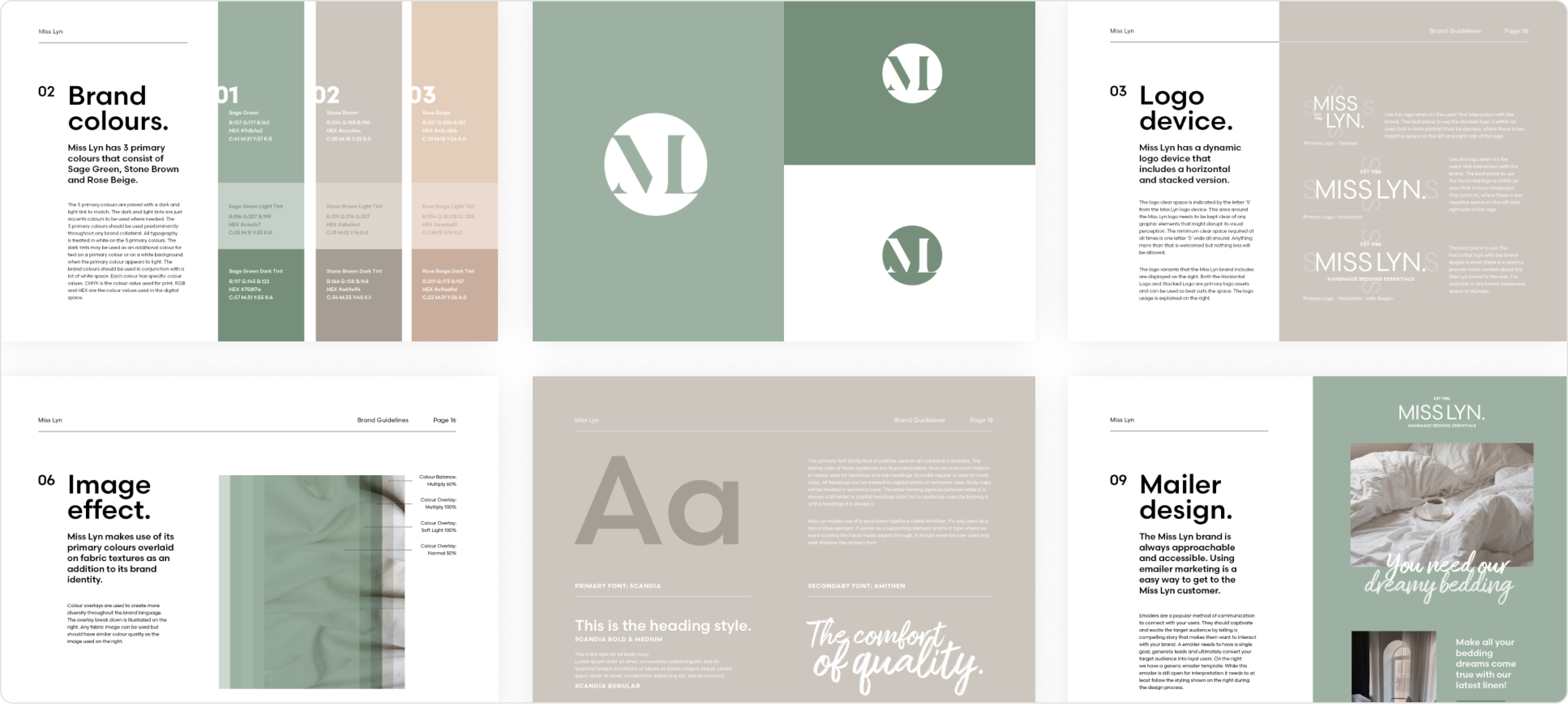 Collection of refreshed brand elements and the comprehensive brand guide developed during the rebrand.