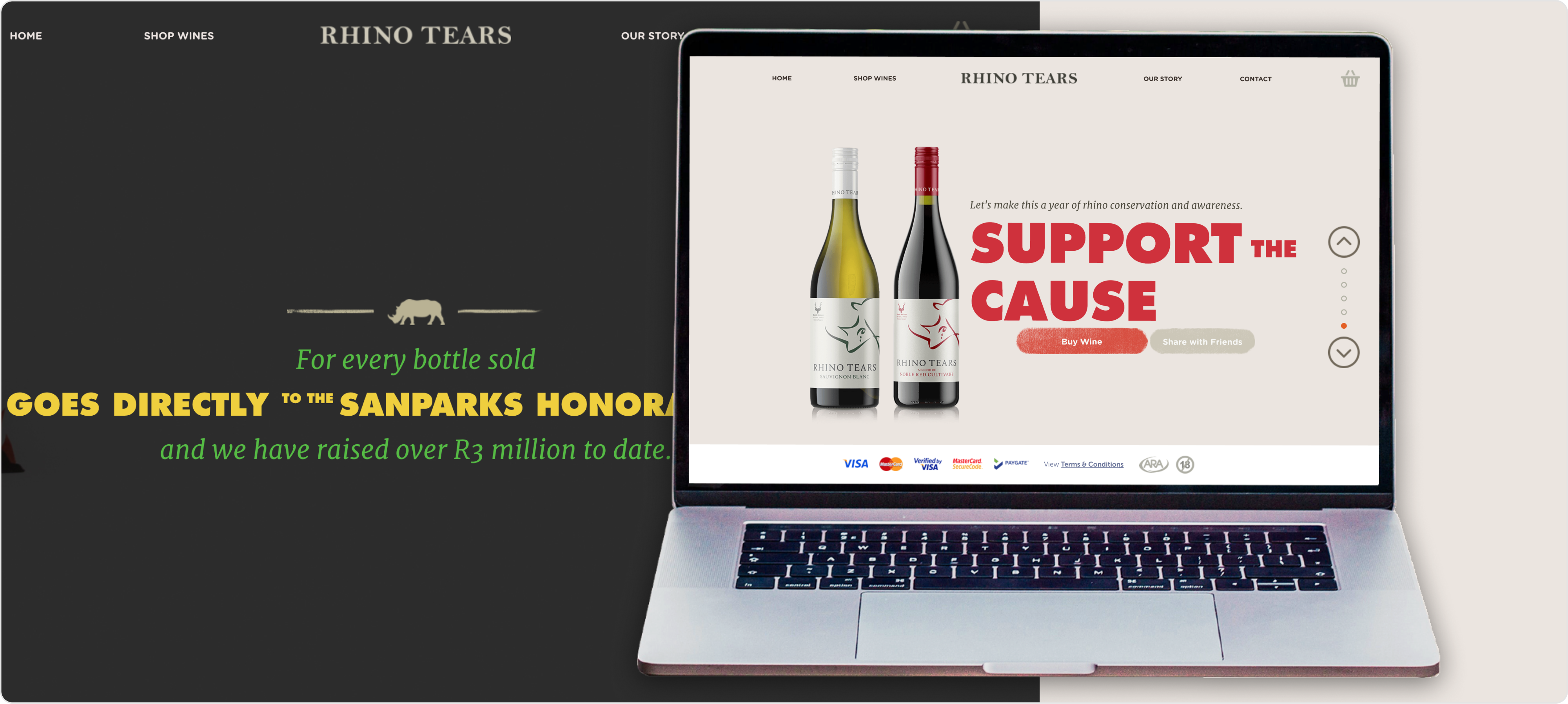 Ecommerce website interface illustrating the user experience and engagement of the Rhino Tears platform.