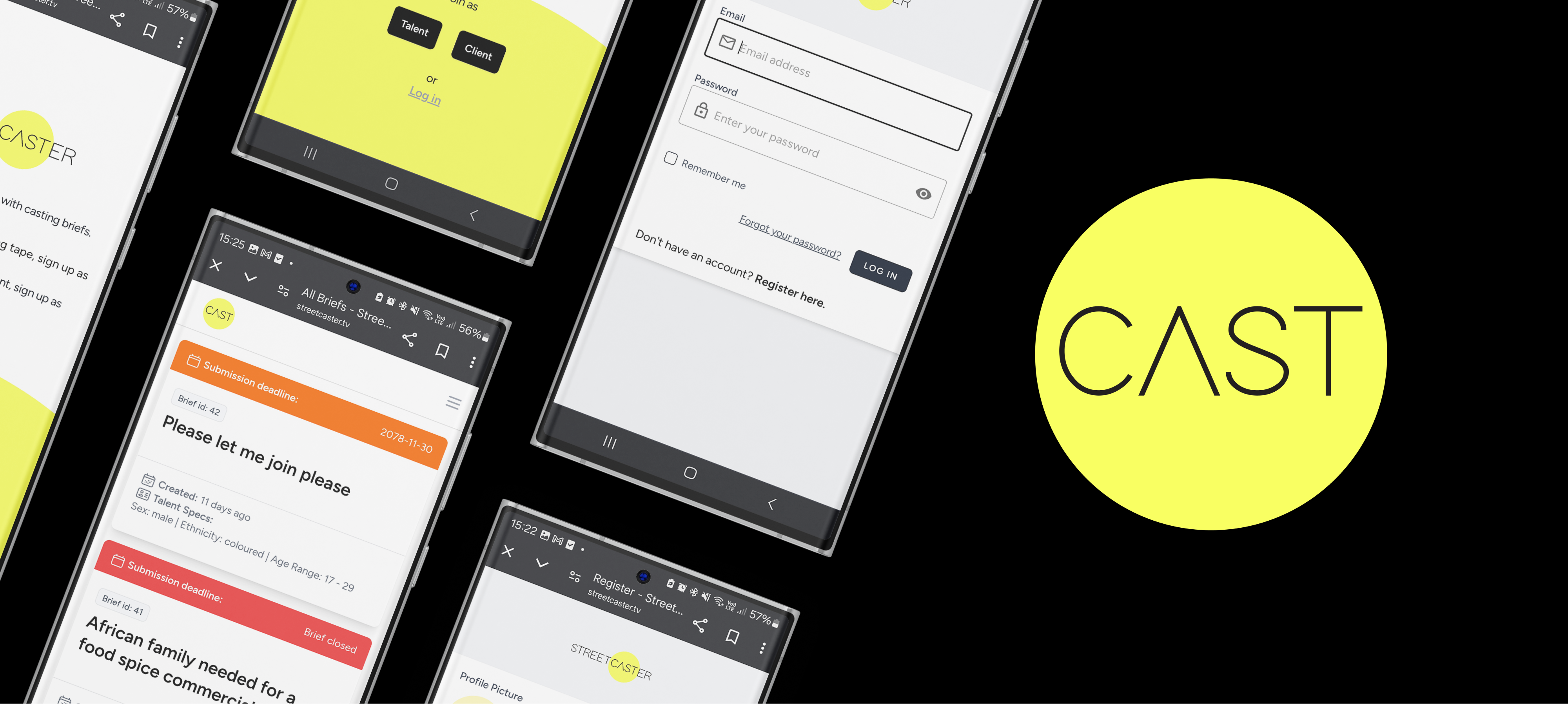 Product and brand designs highlighting key interface components, interactions, and functional requirements of the product.